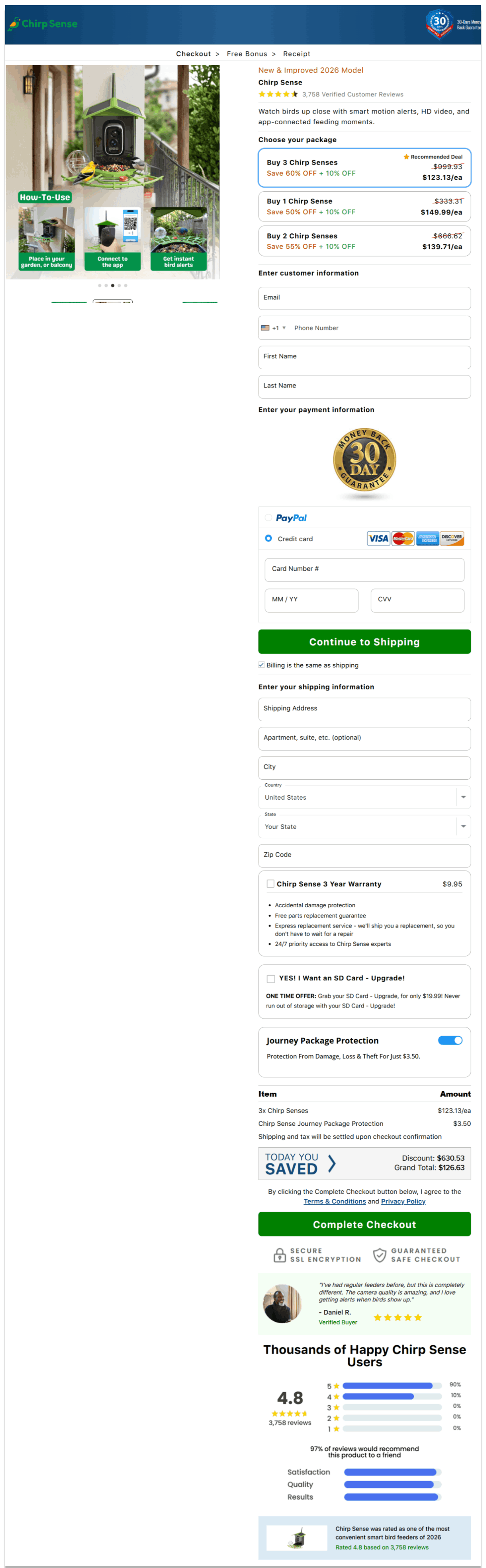 Chirp Sense Secure Checkout Page